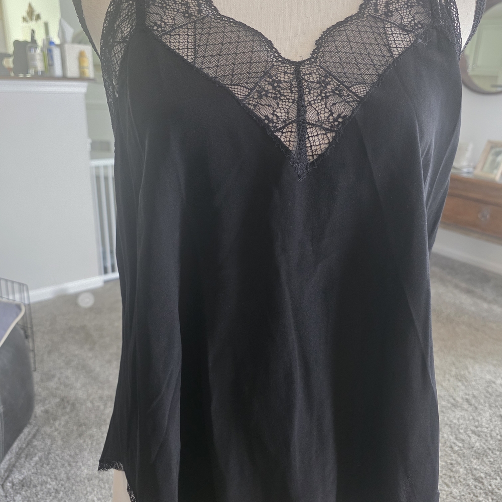 Zadig & Voltaire Black Lace-Trim Satin Cami